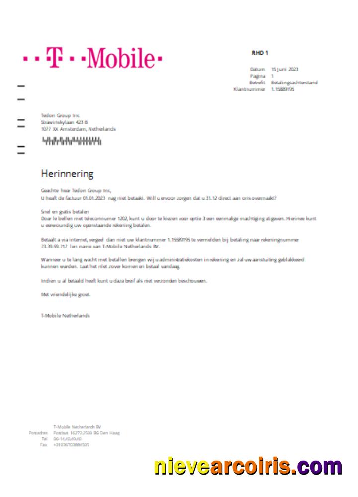 T-Mobile Netherlands utility business bill